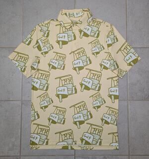 Sosik Men's Small Polo Shirt Yellow Golf Cart Print Short Sleeve Performance